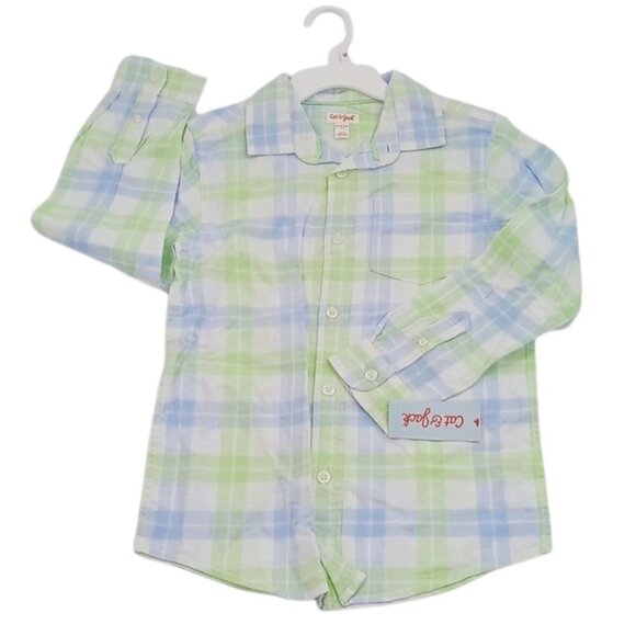 Cat & Jack Plaid Button Down Shirt Blue Green Check Collared Long Sleeve Boys M - Picture 1 of 4